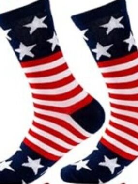 Private Label Blue Crew Socks with White Stars and Red White Stripe Accents NEW